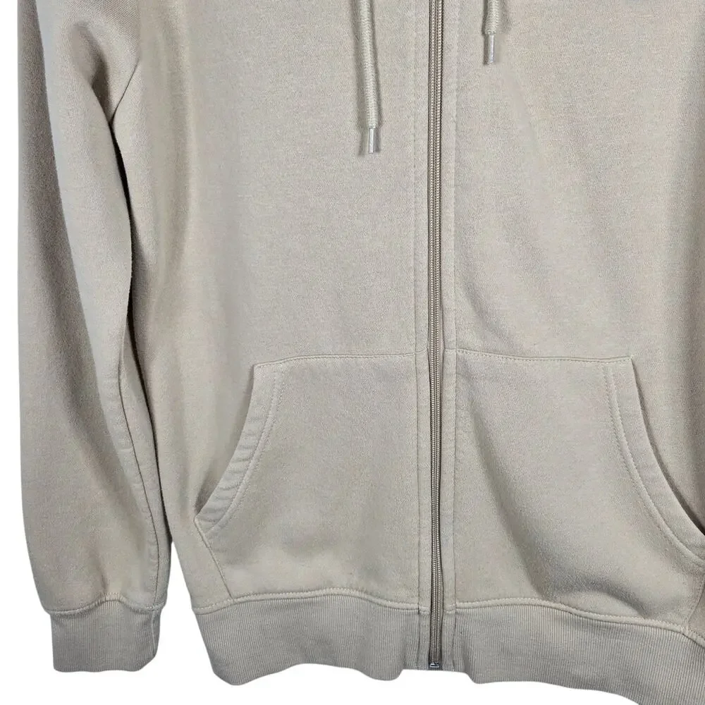 True Religion Brand Jeans Zip Hoodie Mens Medium Beige Graphic Logo Sweatshirt